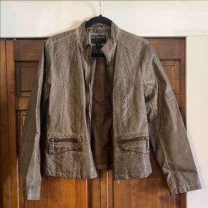 Bernardo Olive Brown Faux Leather Zip Front Jacket